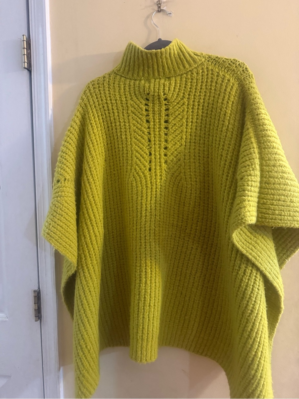 Anthropologie Cozy High-Neck Knit Poncho Sweater - Lime Green, one size